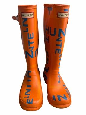 Hunter Bright Orange Graphic Logo Rain Boots